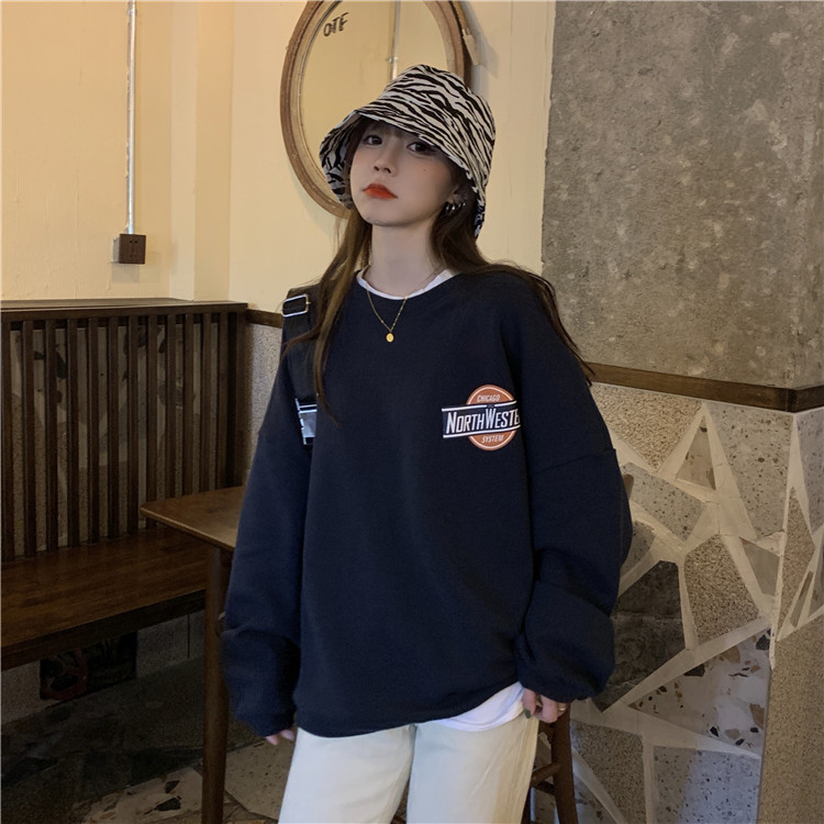 áo nỉ Sweater Tay Dài Cổ Tròn Màu Trơn In Chữ Đơn Giản Thời Trang Cho Nữ | BigBuy360 - bigbuy360.vn