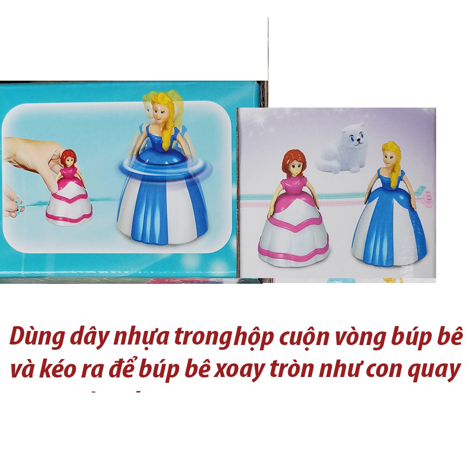 Nhà búp bê lâu đài xanh có đèn nhạc với búp bê công chúa xoay HỘP 45x26x6,5cm. CB688-28F