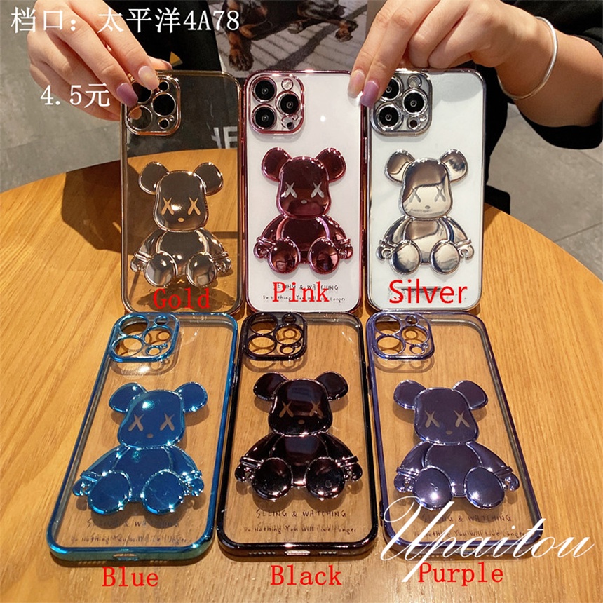 Ốp Điện Thoại Mềm Trong Suốt Màu Trơn In Hình Gấu Cho iPhone 14 13 12 11 Pro Max 8 7 Plus SE 2020 X XR Xs Max
