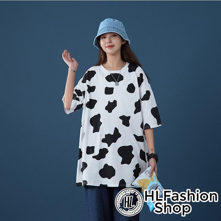 Áo thun bò sữa, áo phông nữ form rộng tay lỡ HLFashion