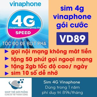Sim 4G VINAPHONE VD89 Tặng TK có sẵn 30k
