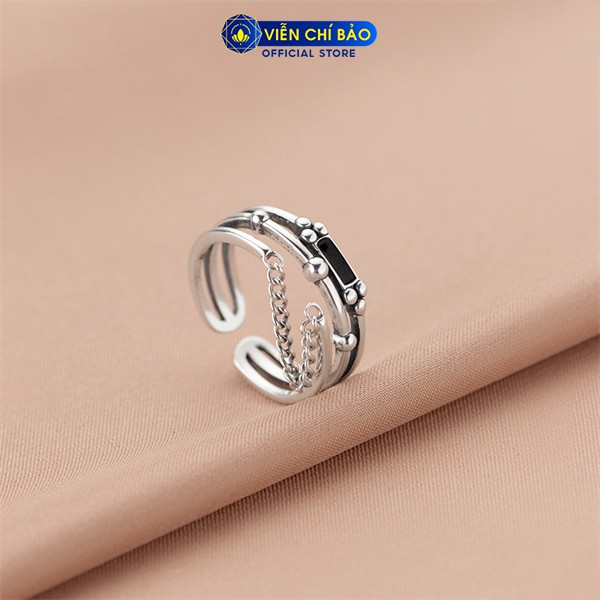 Nhẫn bạc nữ xích đá đen chất liệu bạc Thái 925 thời trang phụ kiện trang sức nữ Viễn Chí Bảo N000489