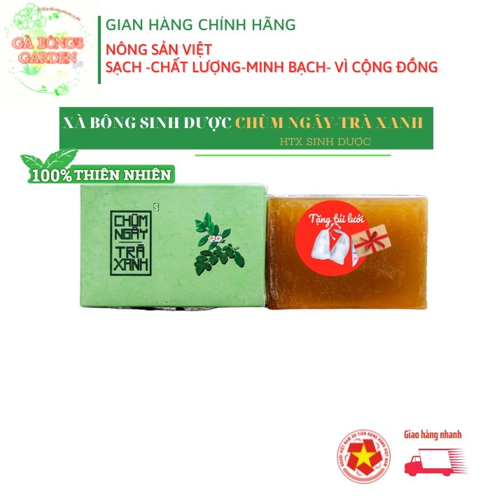 Xà Bông Thiên Nhiên Chùm Ngây-Trà Xanh HTX Sinh Dược 100%Tự Nhiên Organic Ngừa Mụn Sạch Da 100g