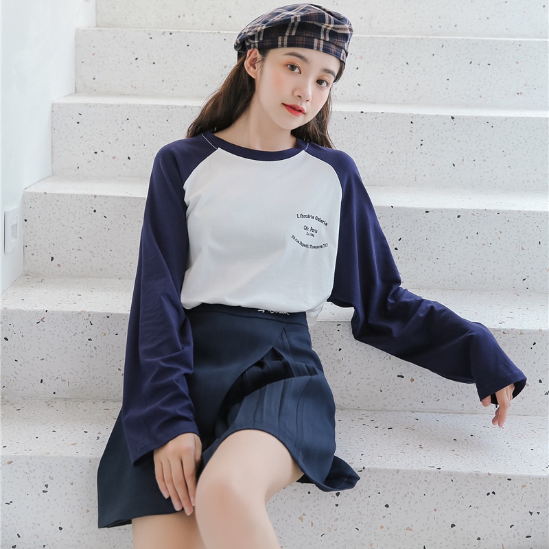 Áo thun peppermint 30676 tay dài cổ tròn in chữ màu sắc