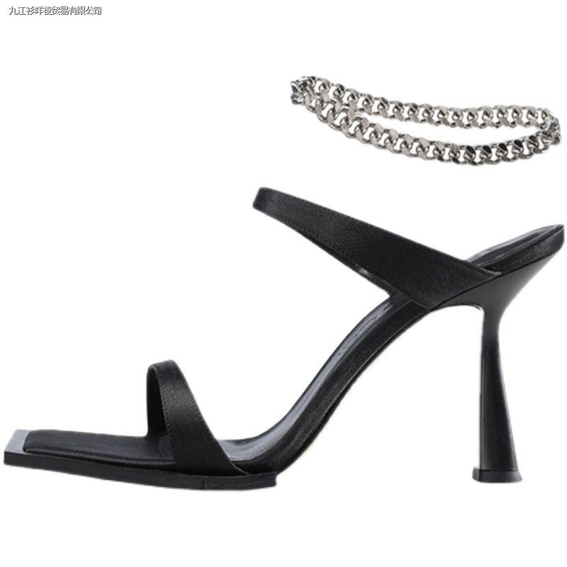 Giày Sandal Cao Gót Hở Ngón Phối Dây Xích Thời Trang Mùa Hè Quyến Rũ Dành Cho Nữ 2022