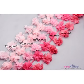 Dây hoa chiffon, hoa 5cm (Dây 12 hoa) dùng làm hoa trang trí may mặc, hoa cài áo, hoa phụ liệu may mặc, DIY