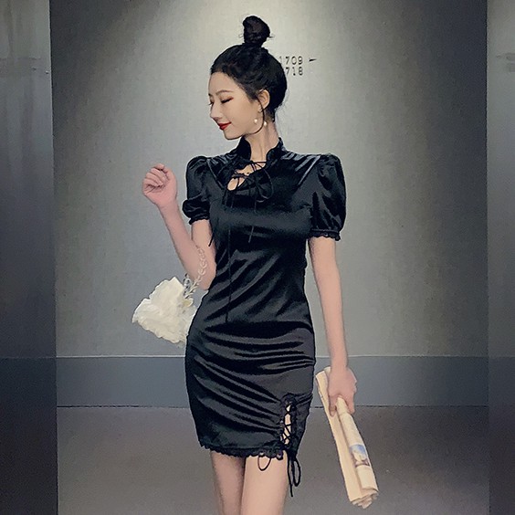 Đầm đen nữ dáng ôm tay ngắn Emilyshop