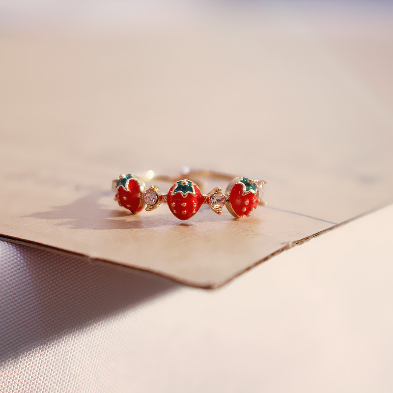 Nhẫn hở đính hạt đá zircon mặt hình quả dâu phong cách Hàn Quốc dành cho nữ