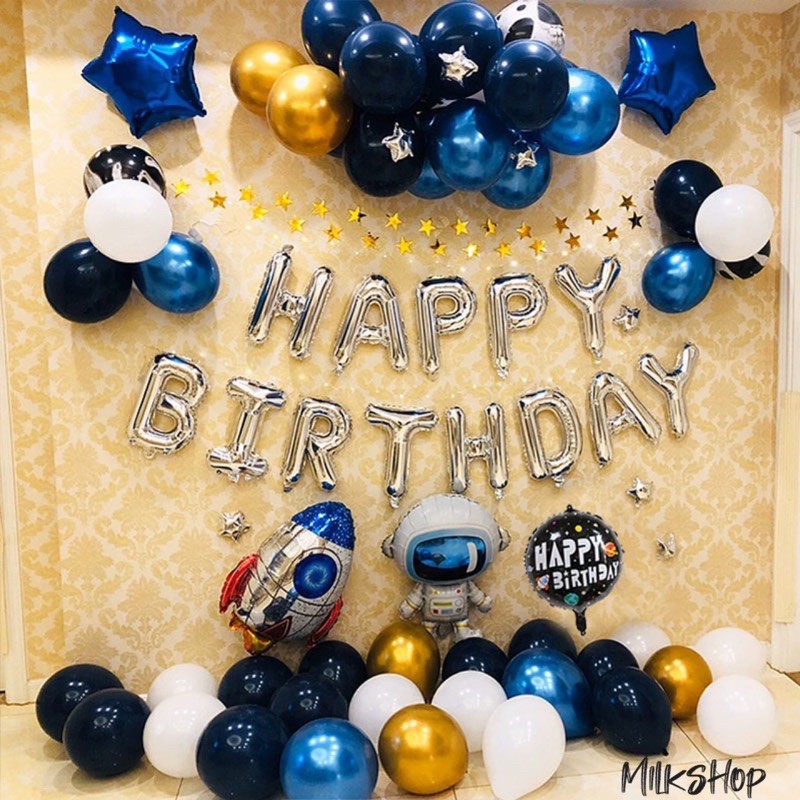 BỘ BÓNG BAY TRANG TRÍ SINH NHẬT MK02 MÀU XANH + Tặng Kèm Bơm Tay Chuyên dụng