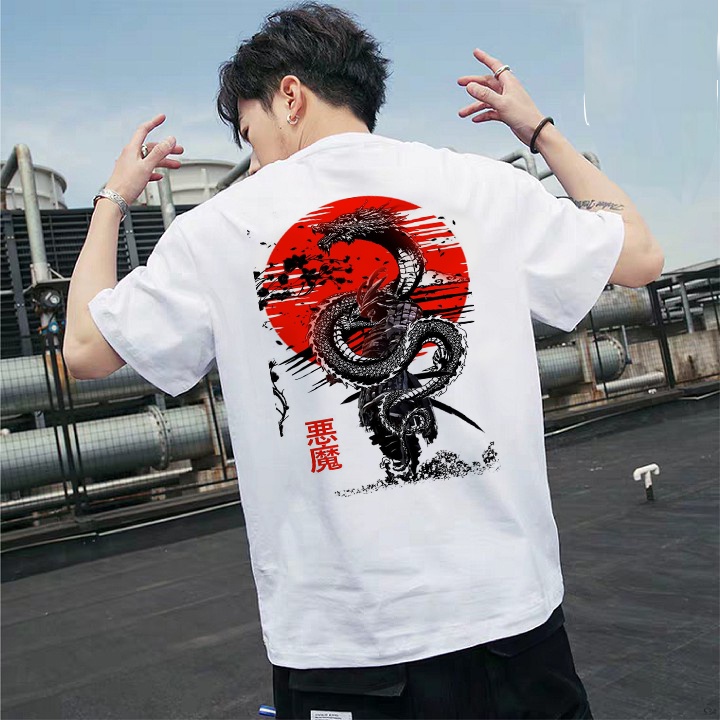 Áo thun nam nữ from rộng Nhật Bản in hình Rồng độc lạ vải dày mịn mát