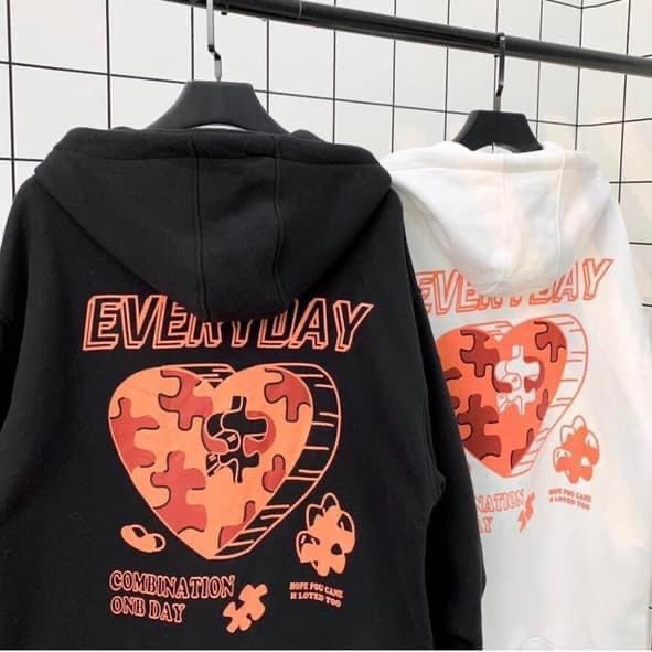 Khoác Nỉ Hoodie Mũ 2 Lớp Nam Nữ Dáng Rộng Hình Tim Form To Unisex Hot Trend