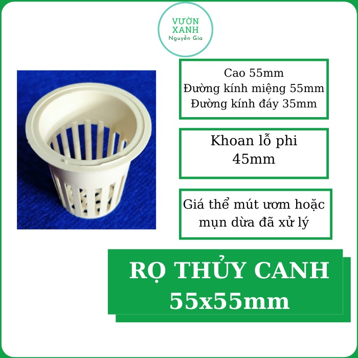 Bộ 50 Rọ Nhựa Trồng Rau Thủy Canh - Rọ Thủy Canh màu trắng 55 x 55mm