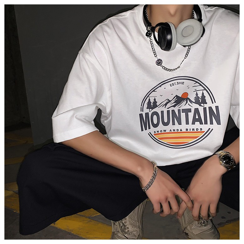 Áo thun phông nam form rộng Familylove - Mẫu áo thun nam tay lỡ Mountain chất Cotton 100% cao cấp