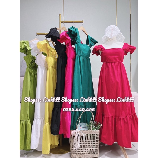 Váy maxi cánh tiên hở eo đuôi cá sẵn mút ngực chất thô freesize