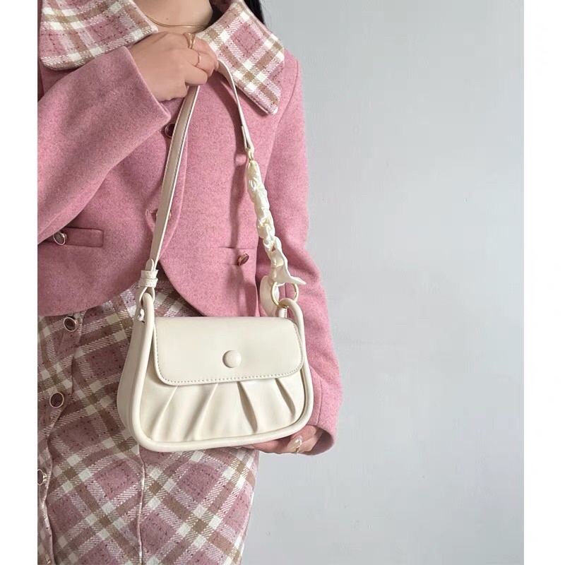 Túi xách nữ đeo chéo da nhúm khoá cúc dây đeo kèm khăn Zuliashop8386