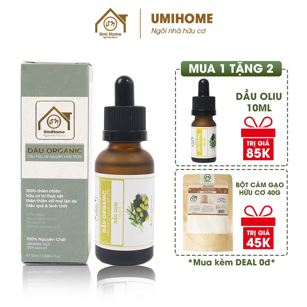 Dầu Oliu Extra hữu cơ UMIHOME nguyên chất 30ml dưỡng da và tóc, giảm thâm môi