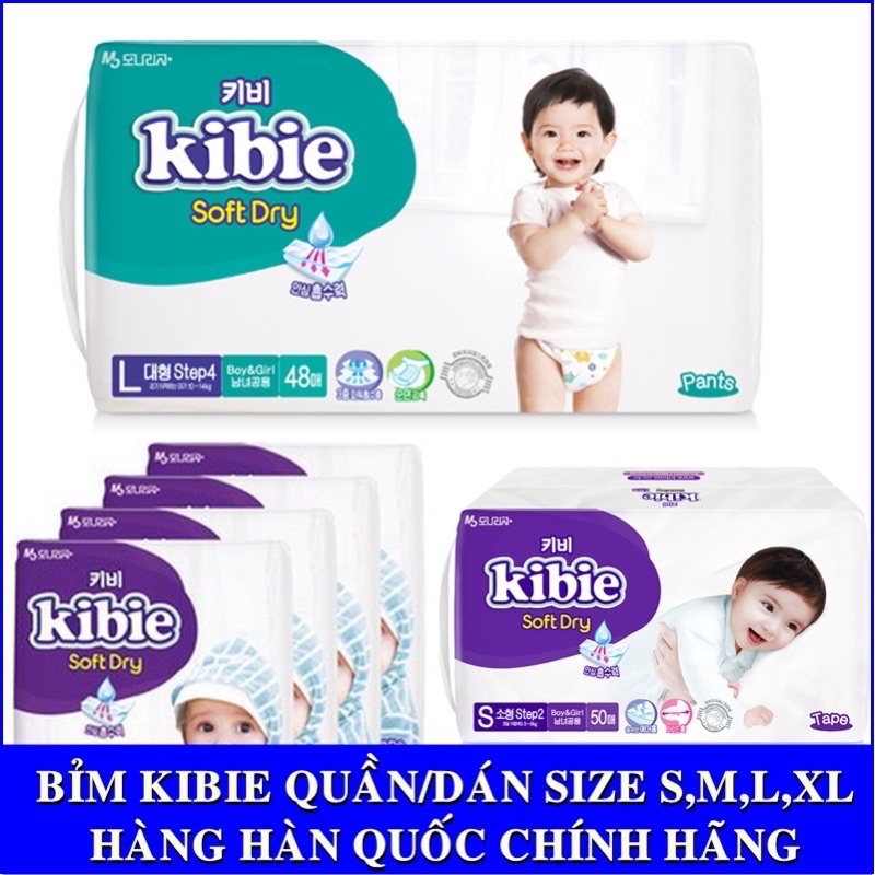 Bỉm KIBIE Cao cấp Số 1 Hàn Quốc (Nguyên Tem) Quần M50/ Xl Dán 42/L Dán 44/S dán 120