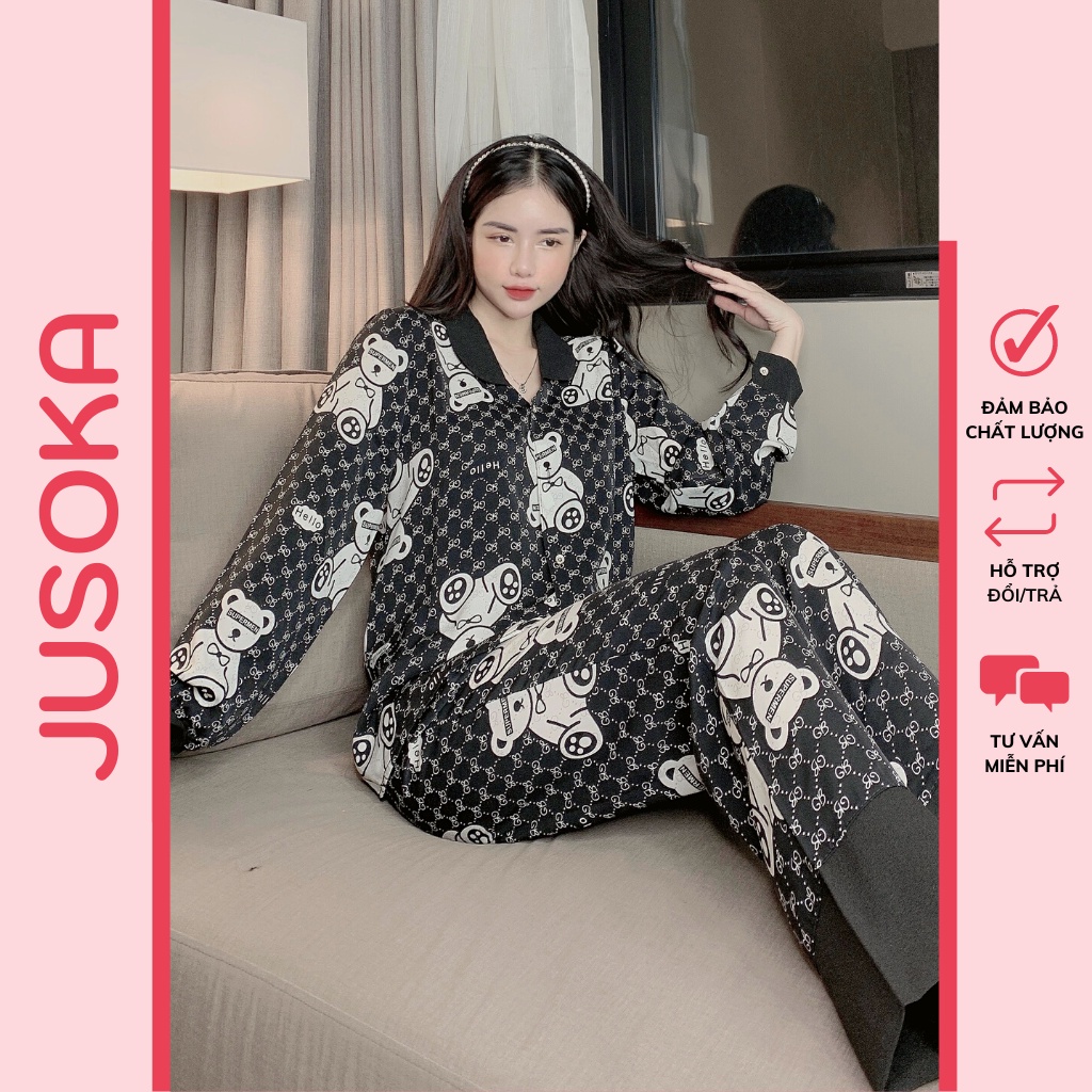 Đồ bộ nữ lụa ngủ pijama dễ thương mặc nhà dài tay quần dài JUSOKA