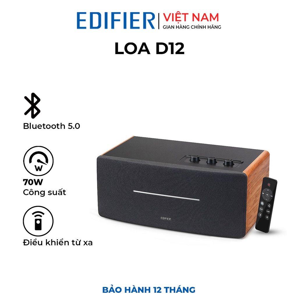 Loa bluetooth 5.0 Edifier D12 - CES 2020 Công suất 70W Thiết kế cổ điển Điều khiển từ xa - Hàng chính hãng