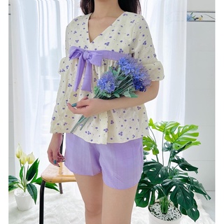 Bộ Mặc Nhà ♥️ Quần Đùi Hanbok ♥️ Chất Lụa Đũi Xốp Tăm (Ảnh Thật)