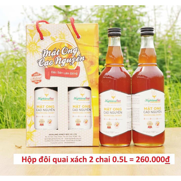 Hộp đôi quai xách mật ong Cao Nguyên Highland Bee 2 chai 500ml - Nday Shop NDMO002