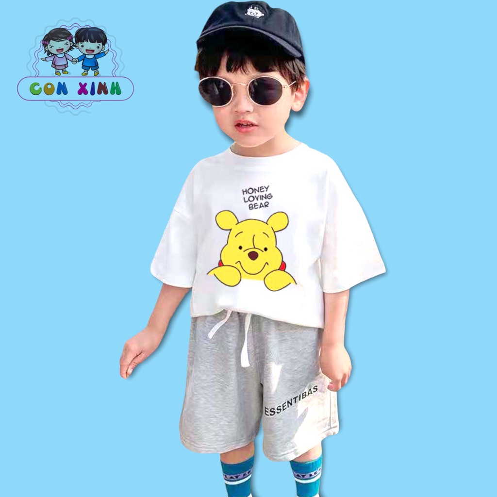 Áo thun bé trai CON XINH cotton hình in GẤU HONEY, thời trang trẻ em từ 4 đến 10 tuổi