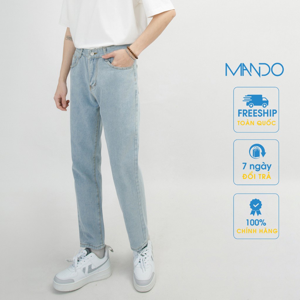 Quần Jean Nam MANDO Ống Rộng Chất Bò Xanh Nhạt Kiểu Dáng Basic Unisex Thời Trang Hàn Quốc QJ33 - HÀNG MỚI VỀ