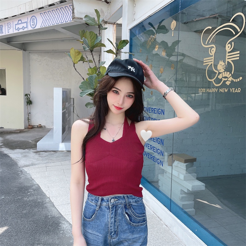 SUXI Áo Croptop Dệt Kim Trễ Vai Màu Sắc Thanh Lịch