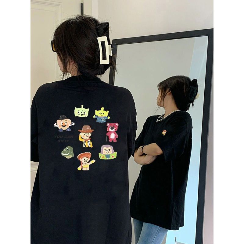 Áo Thun Cotton Ngắn Tay In Họa Tiết Hoạt Hình Tròn Phong Cách Hàn Quốc Cho Nữ