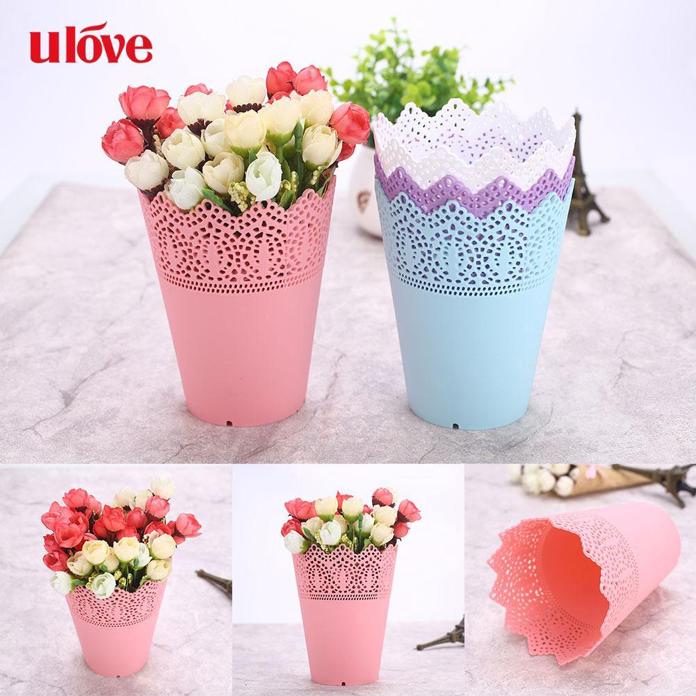 Chậu cây cảnh họa tiết ren bằng nhựa xinh xắn, tiện dụng