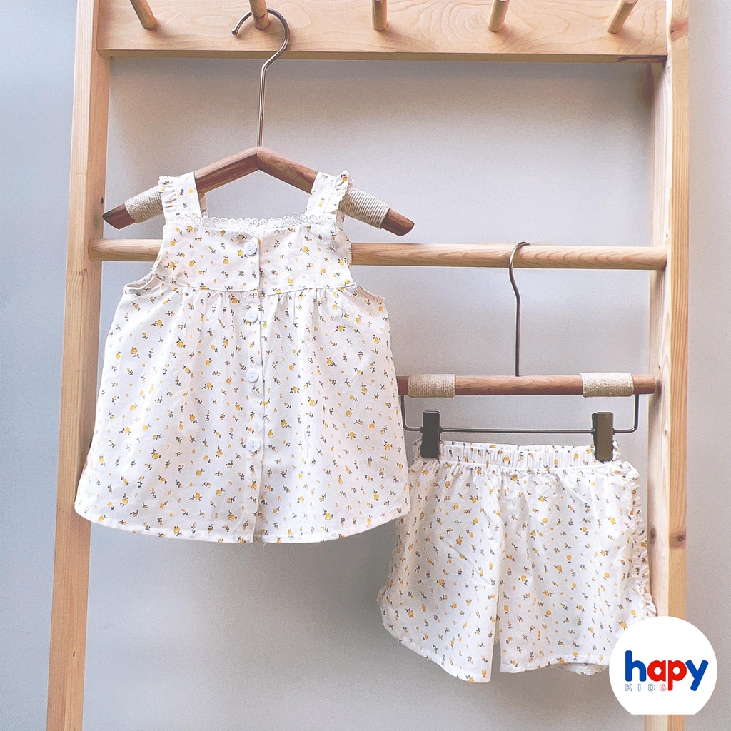 Đồ bộ bé gái 2 dây HAPYKIDS, cho bé từ 0 đến 6 tuổi chất vải thô thoáng mát B916b