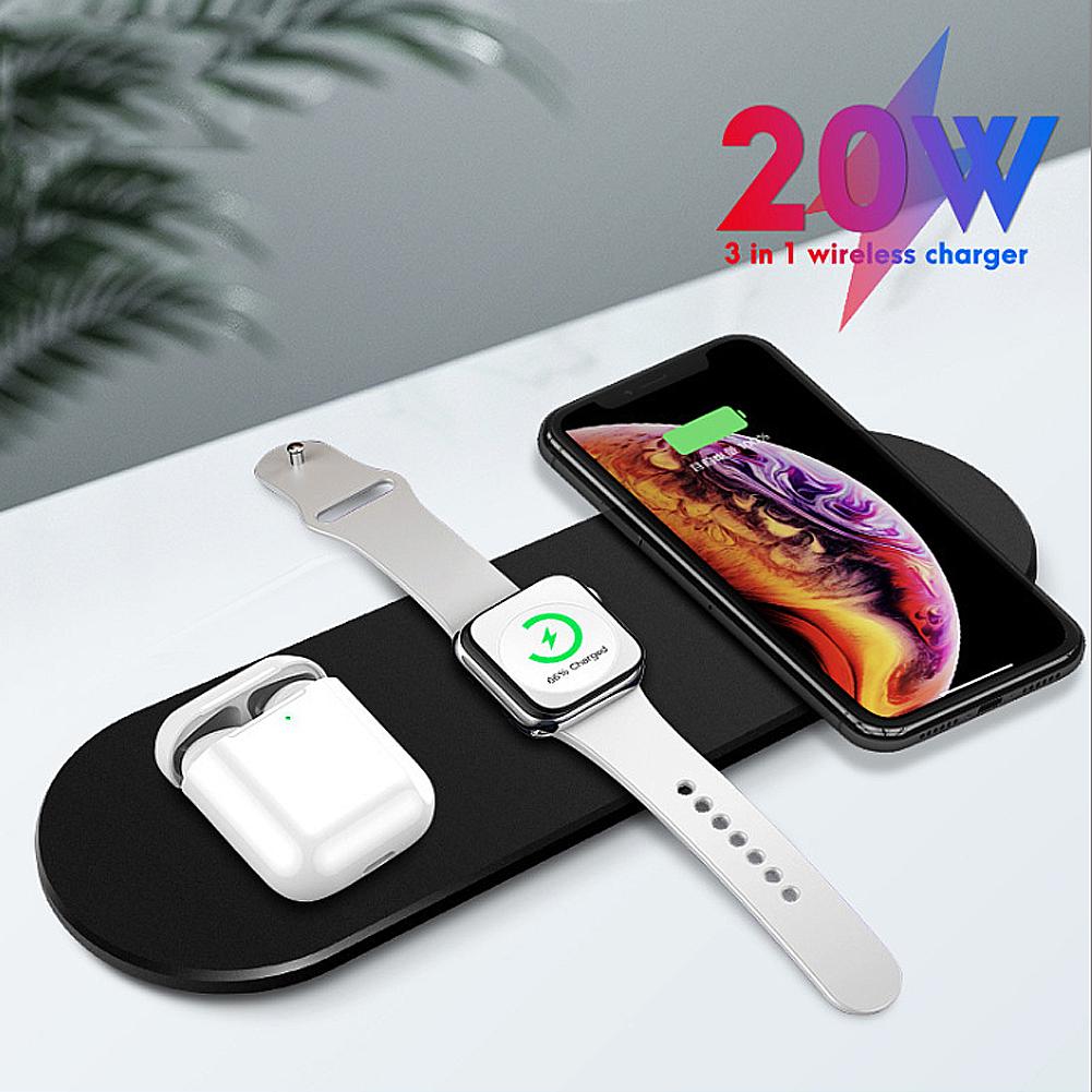 Bộ sạc không dây 3 trong 1 Đế sạc USB cho iPhone 11 X XS Max XR Airpods Pro Apple Watch 5 4 Đế sạc