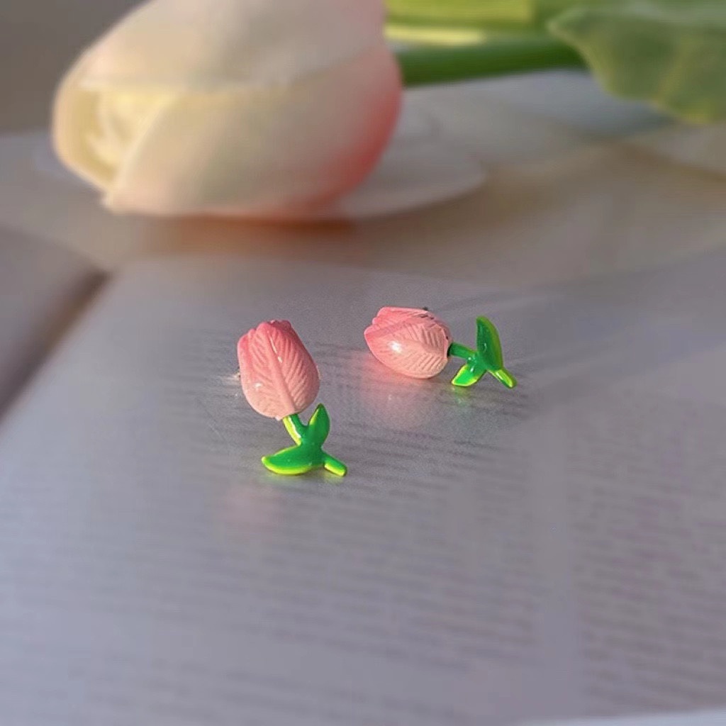 Khuyên tai AY kiểu dáng hoa tulip thời trang ngọt ngào cho nữ