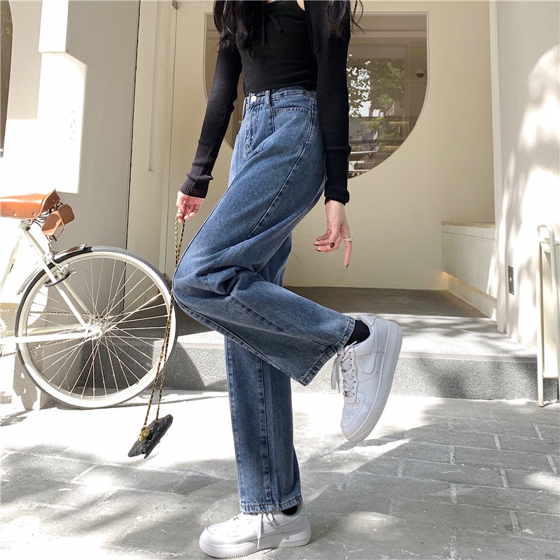 Quần jean SUXI ống rộng lưng cao dễ phối đồ thời trang xuân thu cho nữ