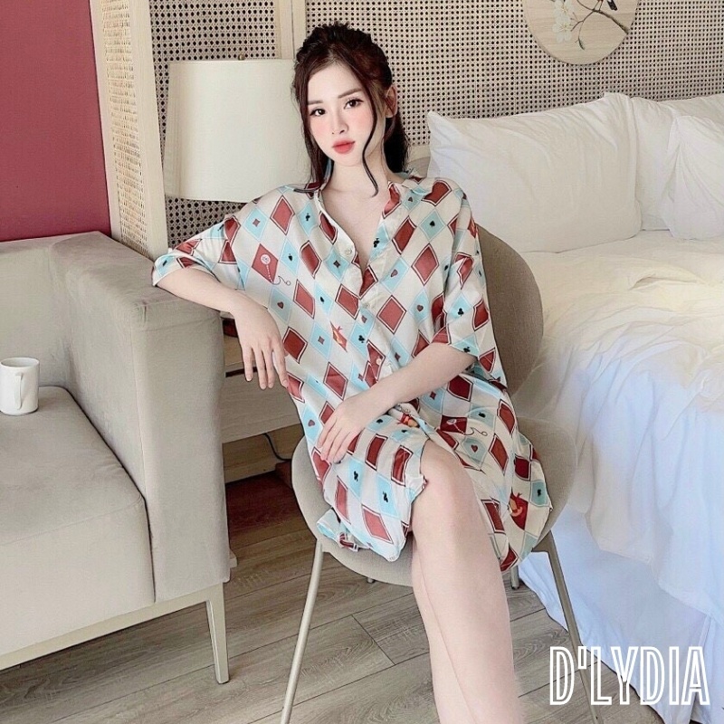 Váy ngủ sơ mi sexy dáng suông lụa satin cao cấp D'LYDIA DB06