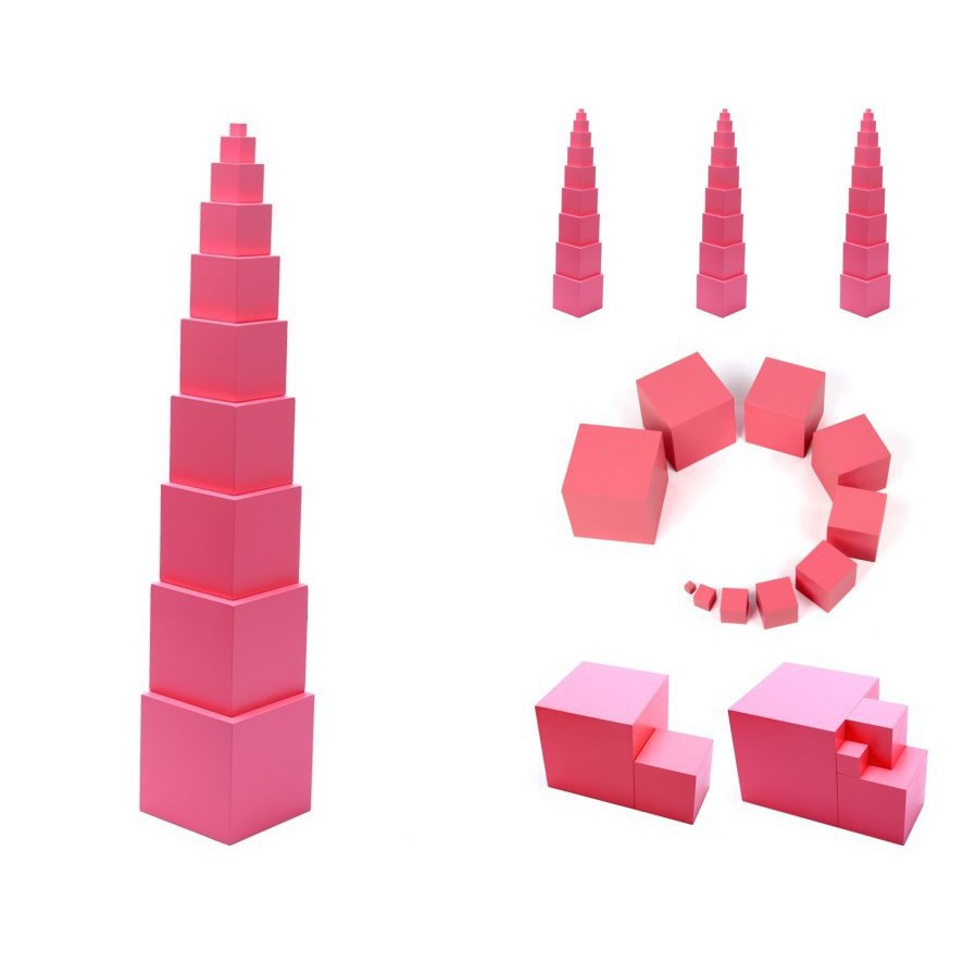 Tháp hồng Pink Tower Montessori loại to 10cm size to - bản trường học