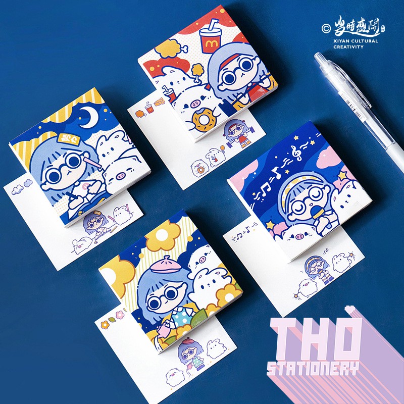 Giấy Note Cute  Set 4 Mẫu 100 Tờ Giấy Ghi Chú ANIMATION GIRL Giấy Note Dán Trang Trí Sổ Planner Bullet Journal