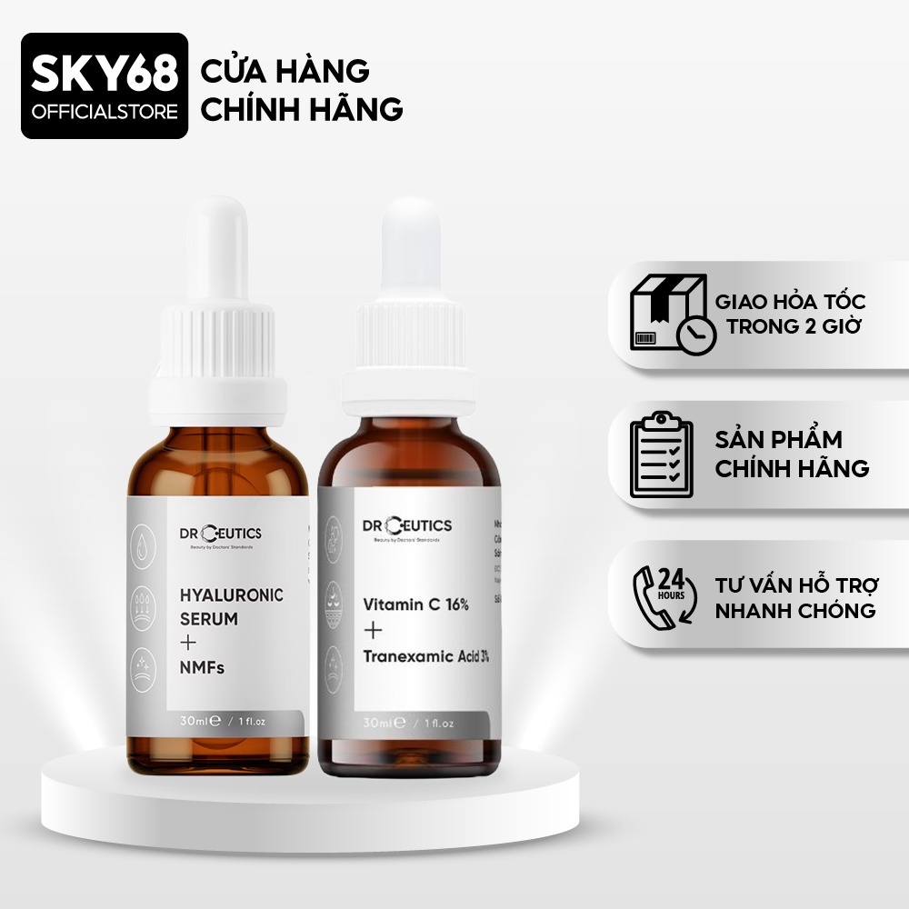 Combo 2 Serum Chống Lão Hoa Da, Giúp Cải Thiện Nếp Nhăn DrCeutics (NMFs 30ml, VitaminC 30ml)