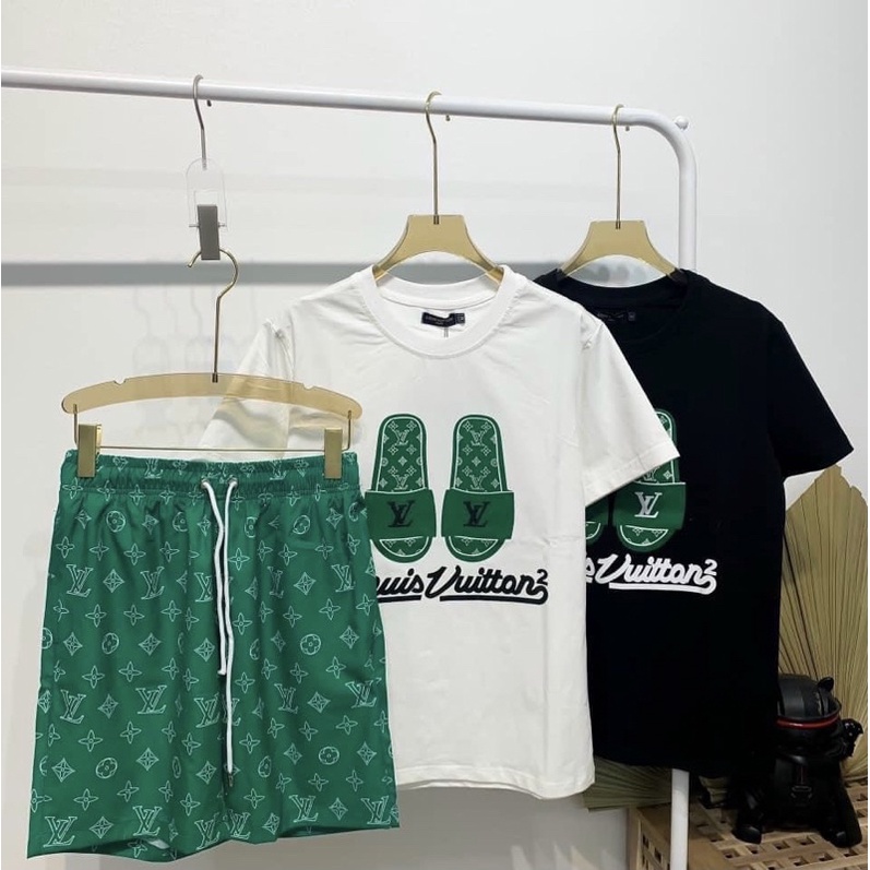 Đồ độ quần đùi áo cọc thời trang có hoạ tiết in logo, Bộ mùa hè phong cách giới trẻ cotton btshop từ 45 đến 75 kg