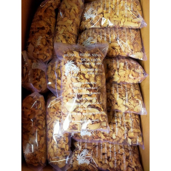 Túi 500g dừa sấy giòn Hưng Thịnh Vina date mới tại xưởng