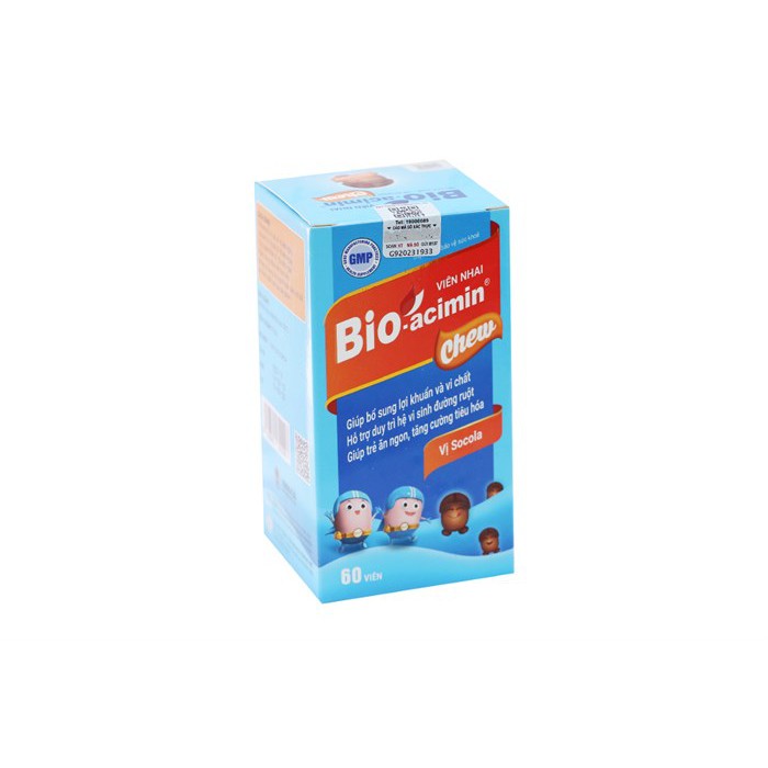 Viên nhai vị socola Bio-acimin Chew - hỗ trợ làm giảm tình trạng biếng ăn ở trẻ, hỗ trợ tăng cường hệ vi sinh đường ruột