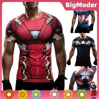 Áo Thun Nén Tay Ngắn In Hình Iron Man Captain America Plus Size