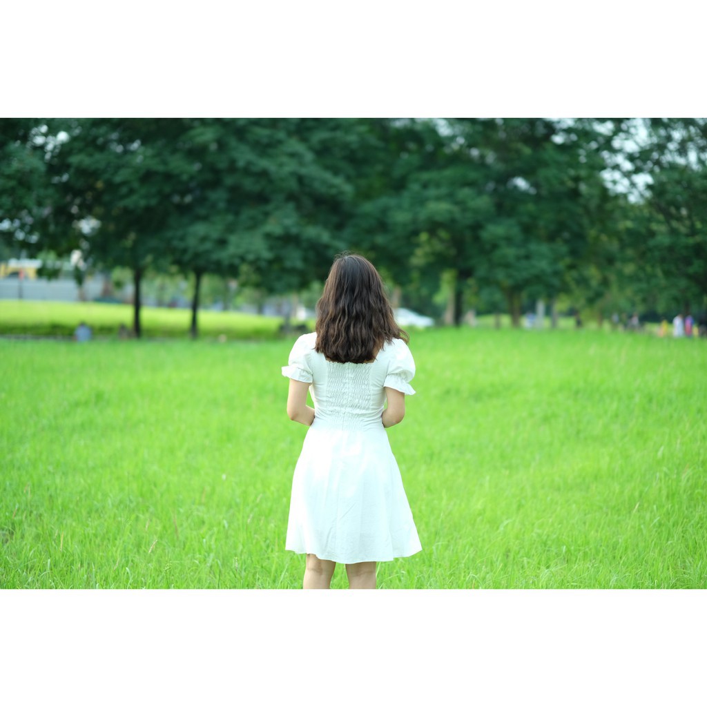 [TẶNG XẢ VẢI] Váy nữ tiểu thư trơn cúc bọc 2 mà, Đầm trắng đi tiệc đi chơi, đi biển | BigBuy360 - bigbuy360.vn
