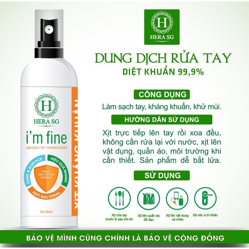 Xịt sát khuẩn rửa tay khô I'm Fine diệt 99% vi khuẩn sau 15 giây - 100ml | BigBuy360 - bigbuy360.vn