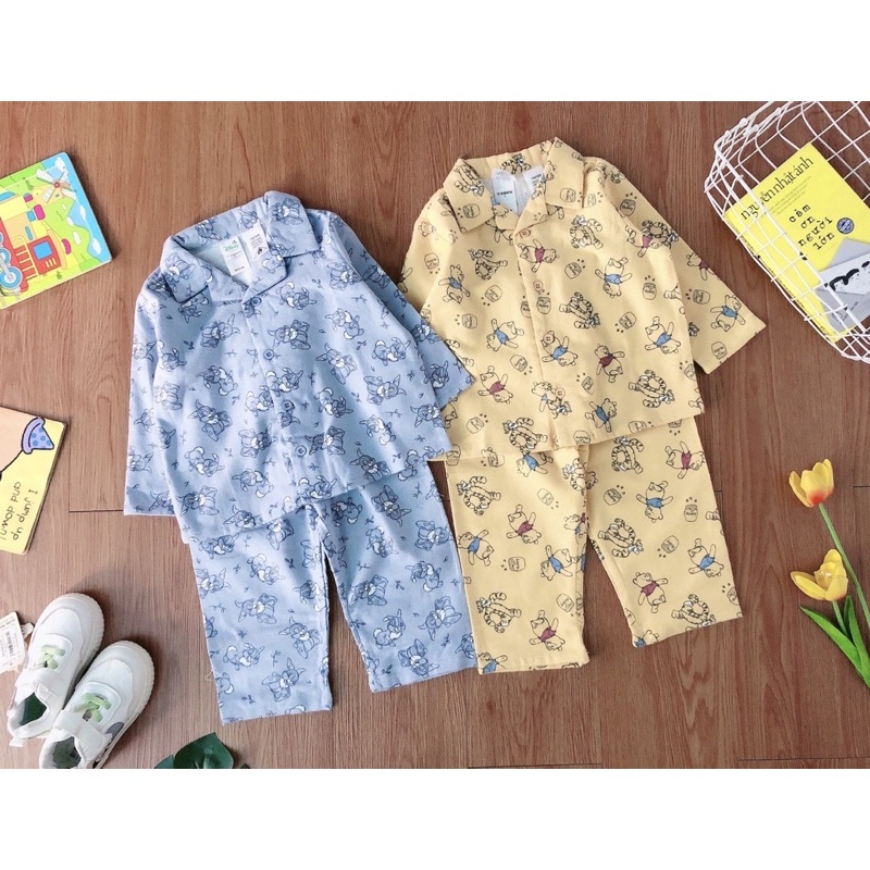 Bộ pizama nỉ bé trai nhí, set pijama họa tiết cho bé, chất cotton nỉ xuất dư