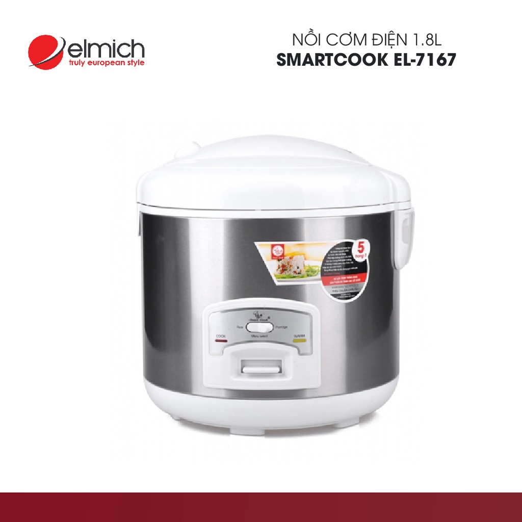 [Mã ELHADEV giảm 4% đơn 300K] Nồi cơm điện Smartcook EL-7167 (1,8 Lít) | Hàng Chính Hãng |4027167