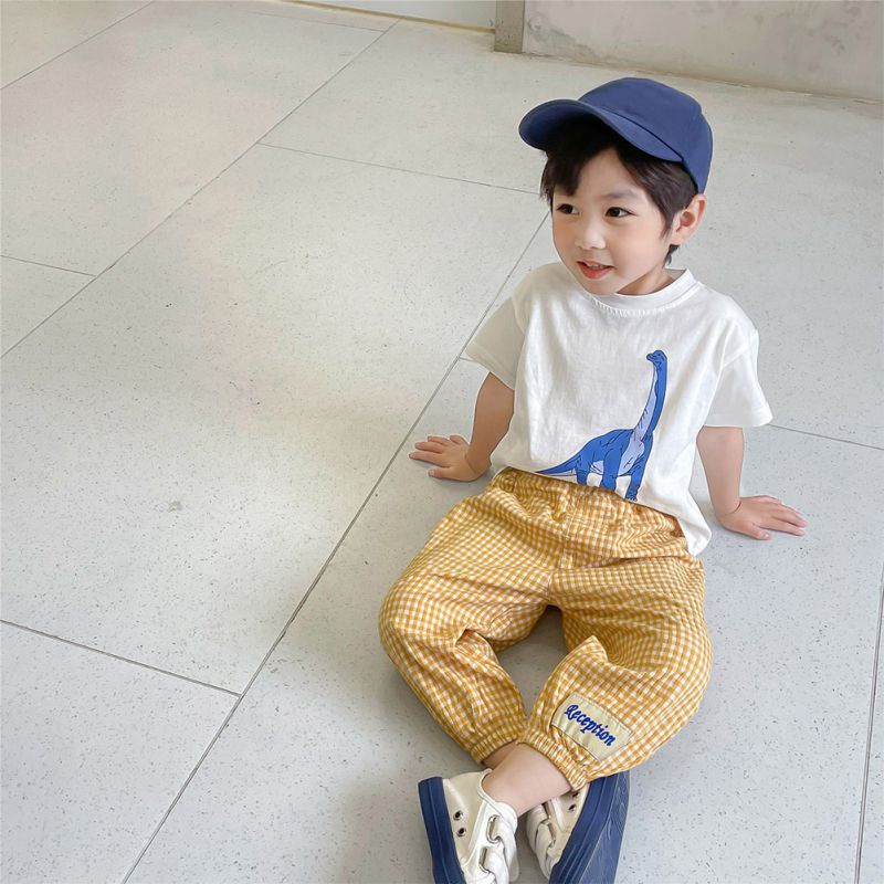 Áo Thun Cotton Tay Ngắn Cổ Tròn In Hình Khủng Long Phong Cách Hàn Quốc Dành Cho Bé Trai