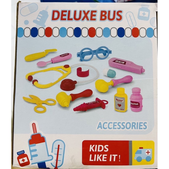Hộp đồ chơi xe bus nấu ăn, hộp đồ chơi xe bus bác sĩ, hộp đồ chơi xe buýt