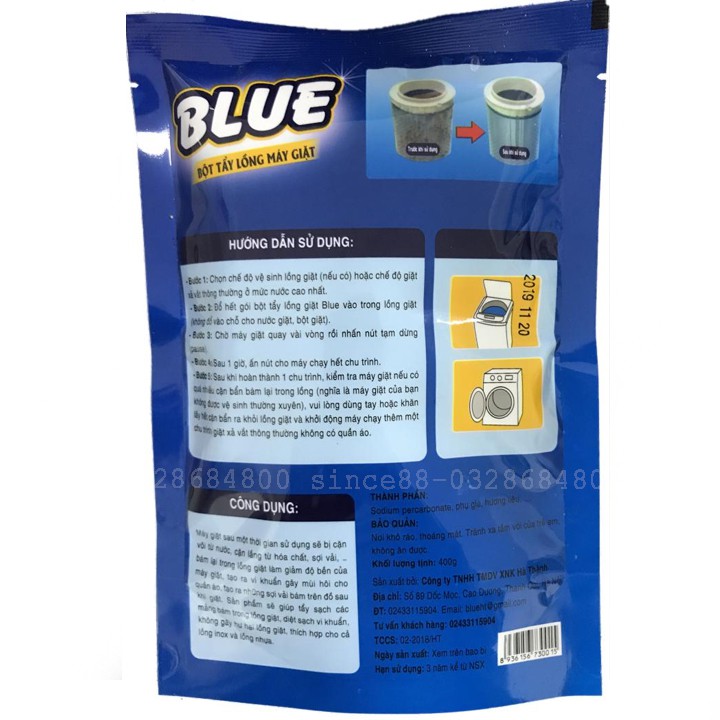 Bột tẩy lồng máy giặt BLUE 400gr Và Hàn Quốc 450gr dùng cho cả máy giặt lồng đứng và lồng ngang - vệ sinh máy giặt GD38