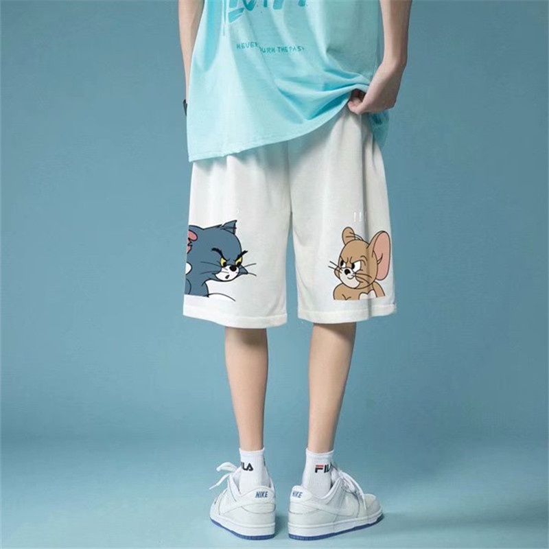 Quần Short Bóng Rổ Dáng Rộng In Hoạt Hình Mèo Chuột Kiểu Hồng Kông Thời Trang Mùa Hè Cho Nam Và Nữ M-8Xl